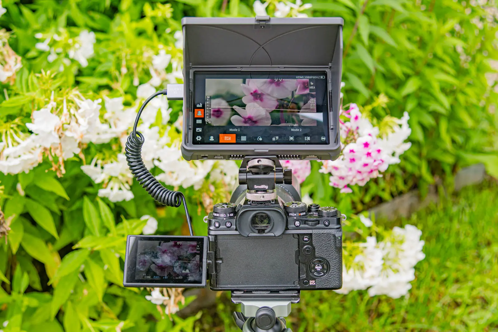 Gut zu sehen die unterschiede zwischen Standarddisplay und externem Fieldmonitor