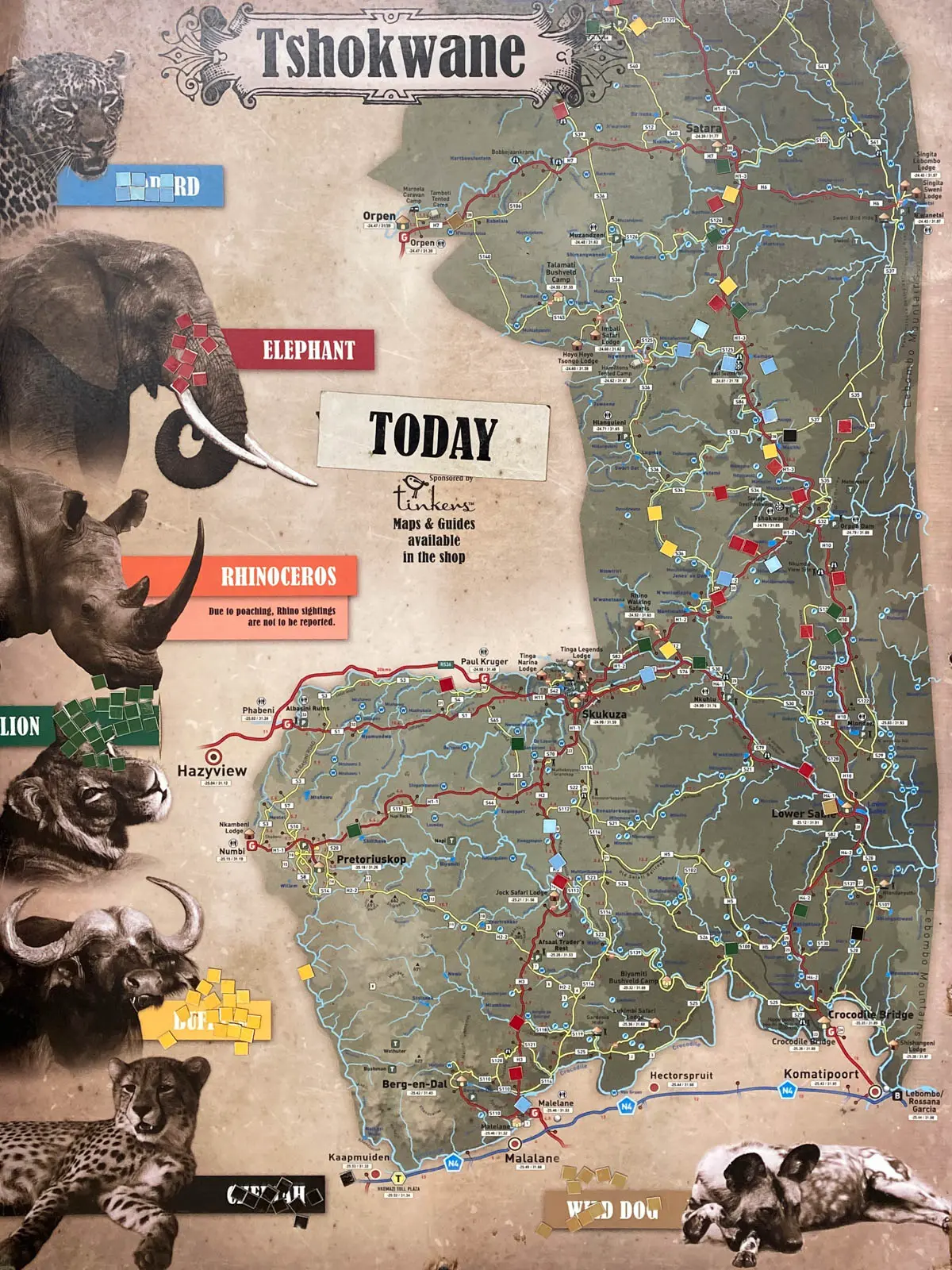 Sightings Board im Kruger Nationalpark